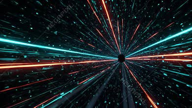 Abstract Futuristic Tunnel With Blue and Orange Glowing Lines and Fast Motion