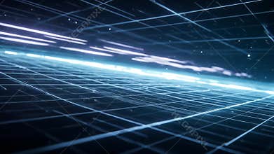 Geometric Blue Grid Pattern Background with Digital Futuristic Light Effects