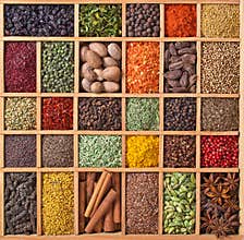 Wooden box with spices