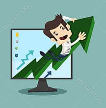 Businessman rising arrow with growing