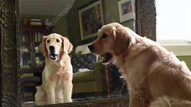 Golden Retriever and Mirror Reflection