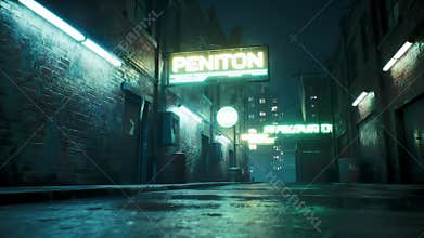 Neon Alleyway at Night