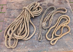 Old ropes of hemp fiber