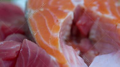 Fresh salmon and tuna.