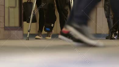 Teen high school students walking in hallway