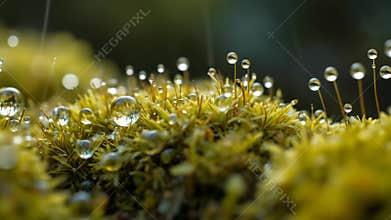 Macro Dewdrops on Green Moss