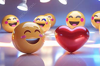 Smiling Emoji and Red Heart Symbol Under Focused Spotlights