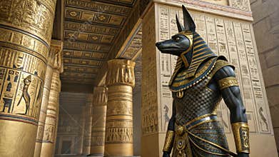 Anubis statue in ancient egyptian temple interior