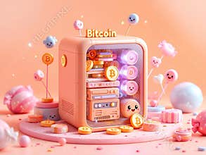 Cute Bitcoin crypto coins miniature fridge pastel digital finance