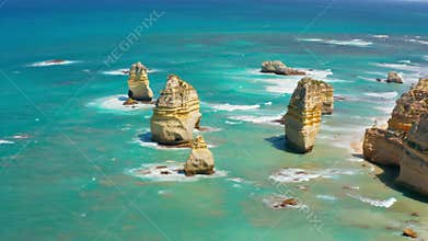 Majestic Coastal Rock Formations in Turquoise Waters at Twelve Apostles, Great Ocean Road Generative AI