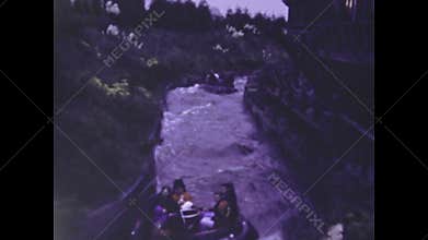 Tourists enjoying congo river rapids at alton towers in the 1970s