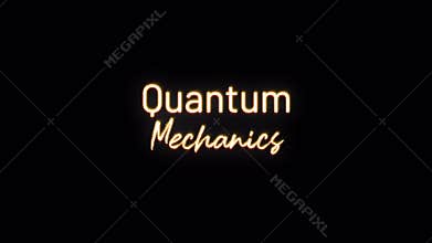 Title text Quantum Mechanics glitch gold text