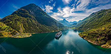 Geiranger fjord, Norway aerial photography