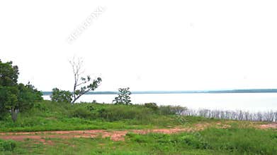 Evening view of a reservoir behind the dam