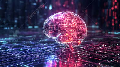 The core of an artificial intelligence machine, powered by AI processors and microchips on a circuit board, is