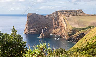 South coast of Sao Jorge (Azores islands) with volcanic rock Morro de Lemos