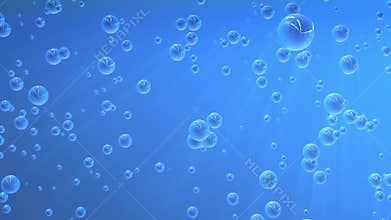 Seamless VJ loop background with transparent bubbles in light blue water and bright rays of light