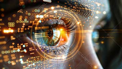 Exploring the connection between technology and human perception through an eye with circuit patterns in stunning 4K
