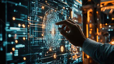 Engineer managing digital transformation using interactive holographic interface