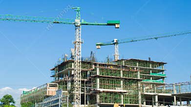 Time lapse crane working in big construction site