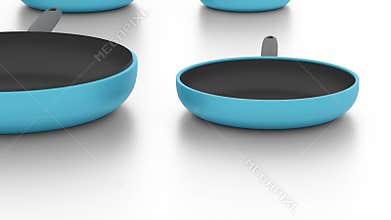 pots and pans set on white background