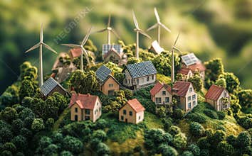 Innovation in green energy within the ESG framework, incorporating wind farms, solar power, and sustainable industries