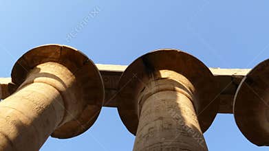 top of columns in karnak temple with ancient egypt hieroglyphics - pan view 4k