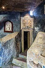 Abandoned and empty medieval Convento dos Capuchos in the Serra de Sintra National Park, Portugal
