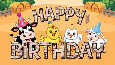 Happy Birthday Farm Animals Wearing Party Hats
