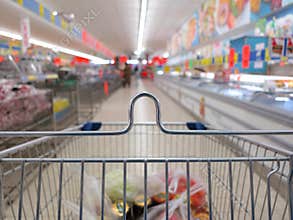 View of a shopping cart with grocery items