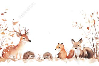 Illustration showcasing various forest animals together in a serene natural setting during autumn. Generative AI