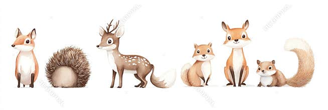 Forest animals gather together in a whimsical illustration showcasing their charm and playful nature. Generative AI