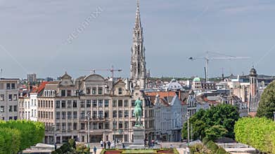 Aerial timelapse of Mont des Arts Garden in Brussels, Belgium.
