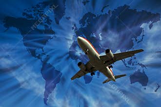 Airplane with world map