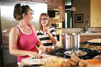 Mom and Daughter Cooking