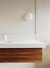 Detail of bathroom counter and tile in modern home