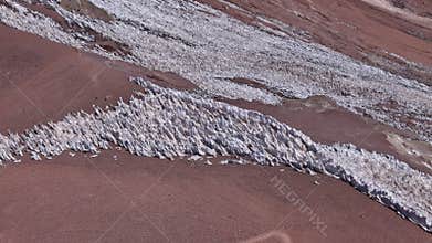 Aerial view of penitentes ice formations in the Andes mountains