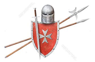 set of knight\'s weapon isolated on white