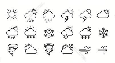line art vector icons for different weathers