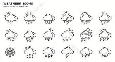 line art vector icons for different weathers