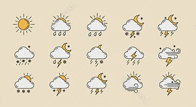 line art vector icons for different weathers