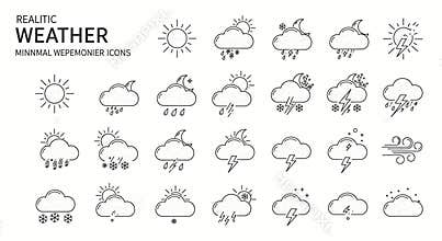 line art vector icons for different weathers
