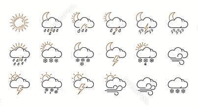 line art vector icons for different weathers
