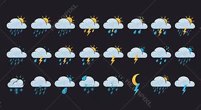 line art vector icons for different weathers