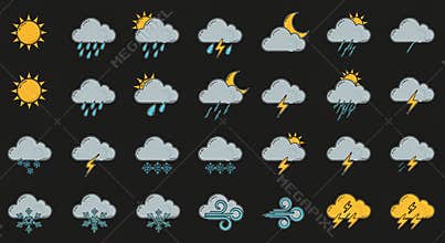 line art vector icons for different weathers