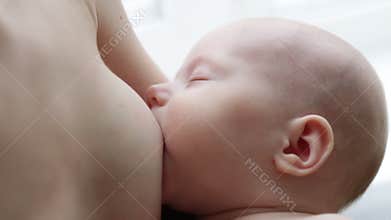 Lactation.Mother breastfeeds her baby