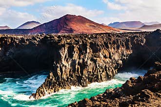 Los Hervideros, coastline in Lanzarote with waves