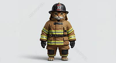 Playful Orange Tabby Cat in Realistic Firefighter Gear