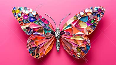 Jewel-encrusted butterfly art with rainbow tones