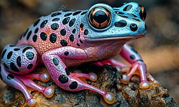 Vibrant Pink and Blue Poison Dart Frog on Rock